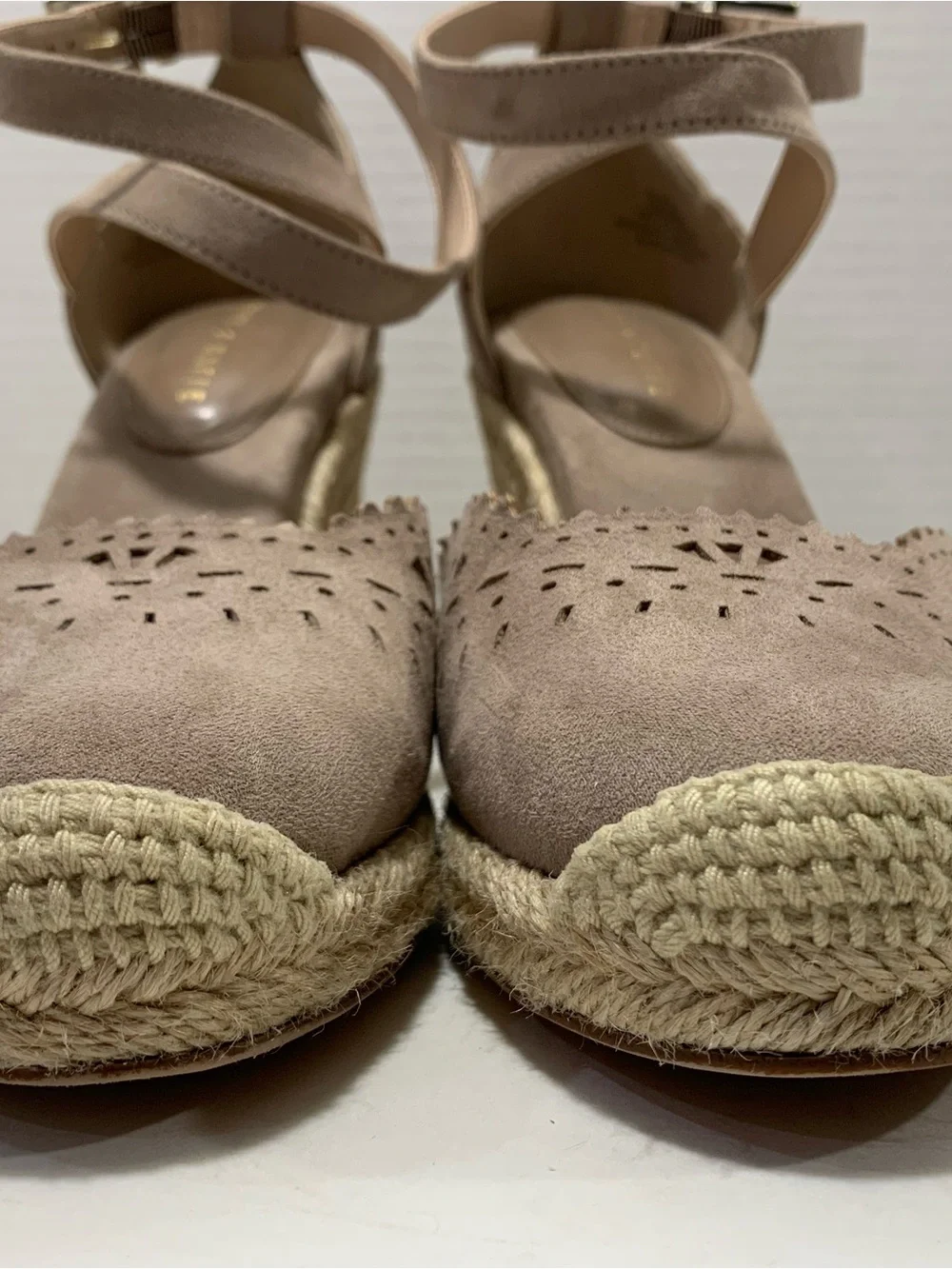 Kelly & Katie Taupe Ankle-Strap Espadrille Wedges
